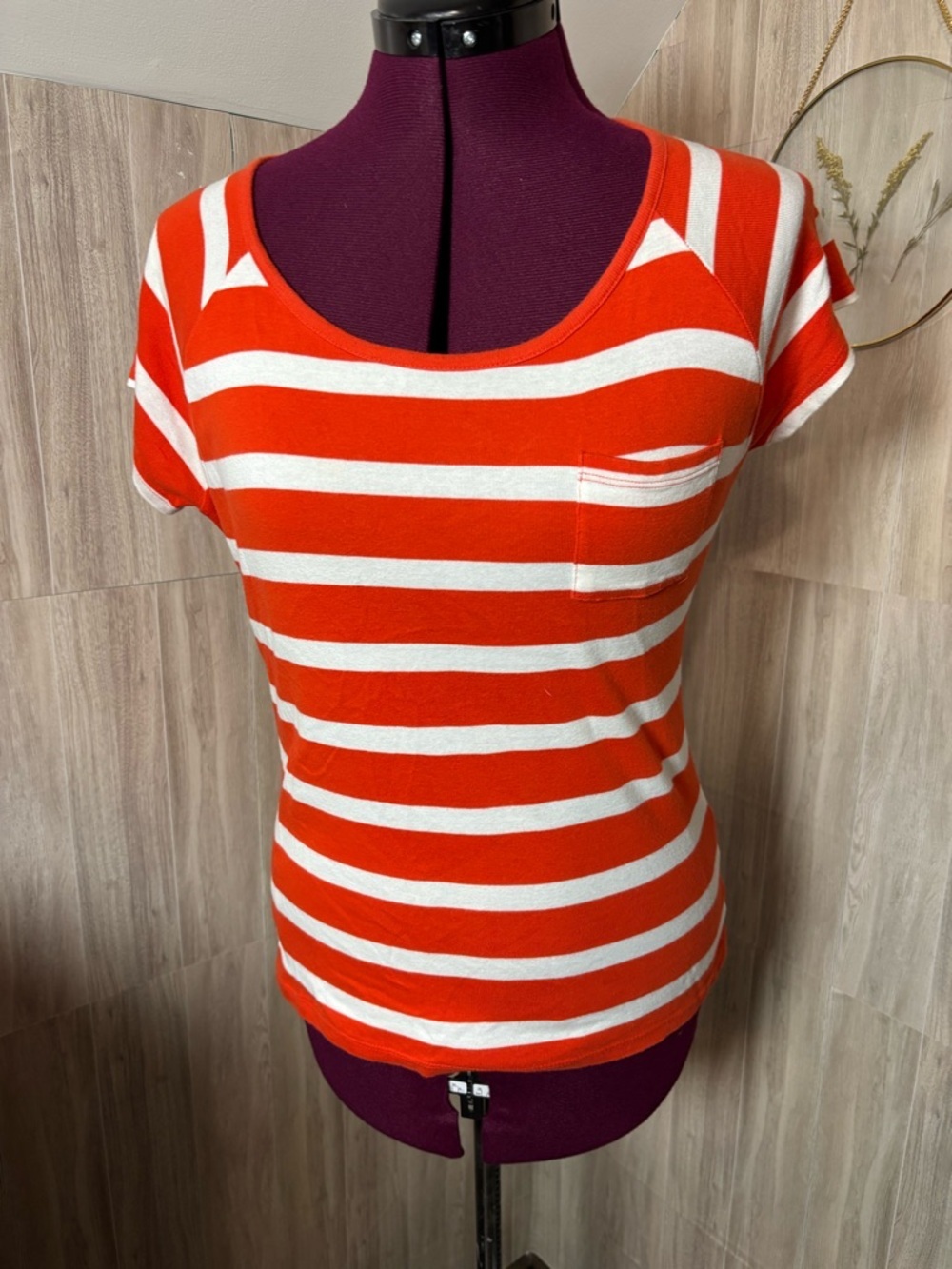 Jones New York Sport Orange and White Striped Scoop Neck Tee